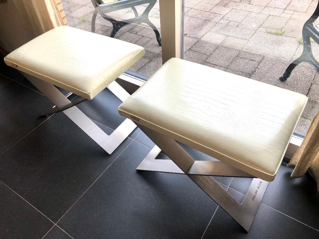 Philipp Plein Jet Set Ottoman Hocker Kruk Croco Leder, Ophalen, Minder dan 50 cm, 50 tot 75 cm, Zo goed als nieuw