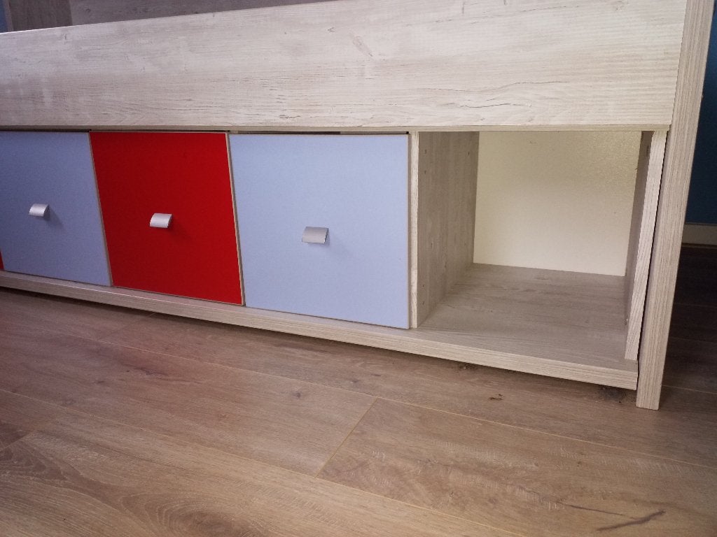 Bed met bedkast en draaideurkast (serie Lagoon), Ophalen, 90 cm, Zo goed als nieuw, 200 cm