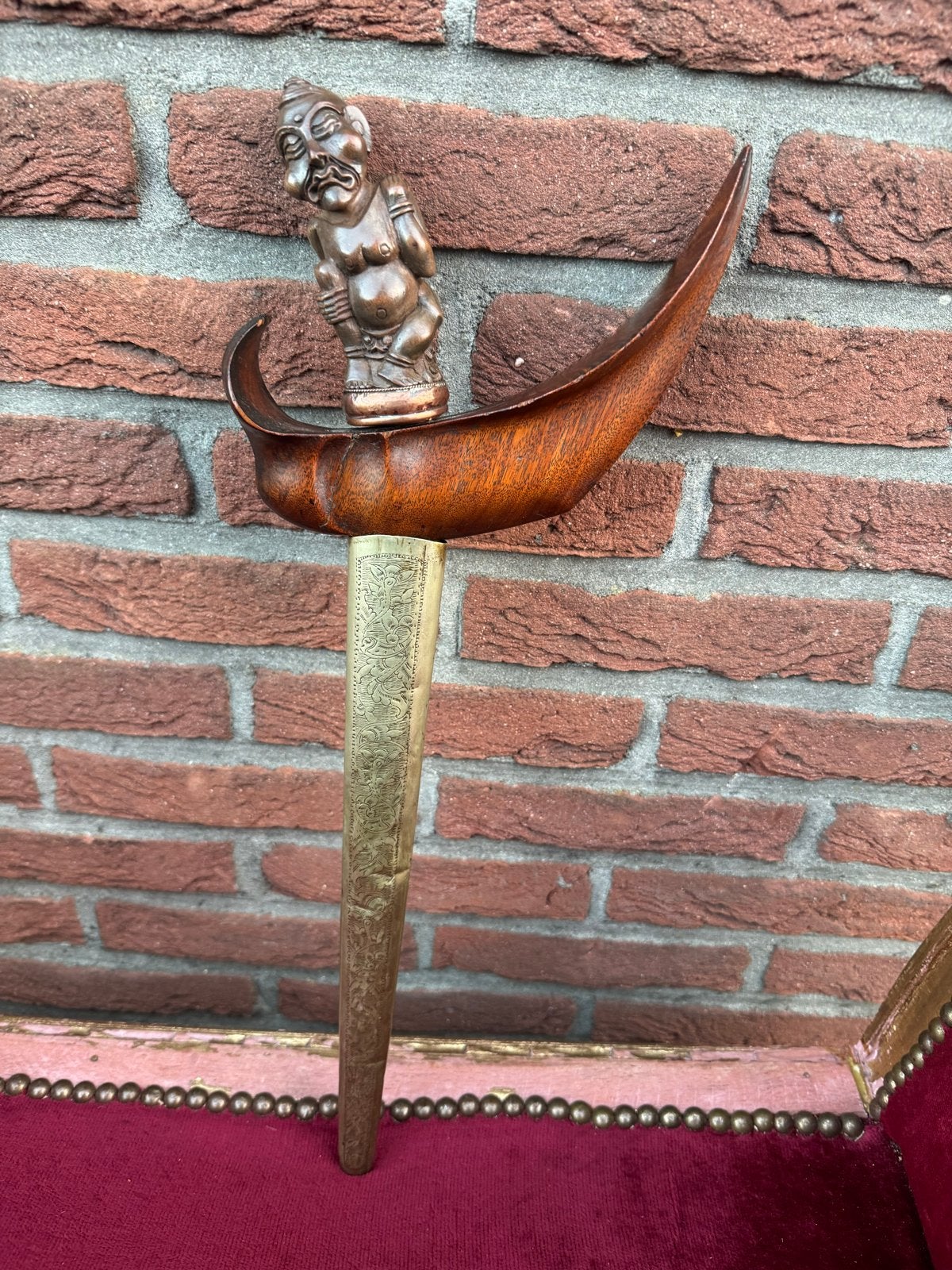 Oude Kris-Keris met bijzondere handgreep, Antiek en Kunst, Hout, 50 cm, Ophalen of Verzenden, Gesneden