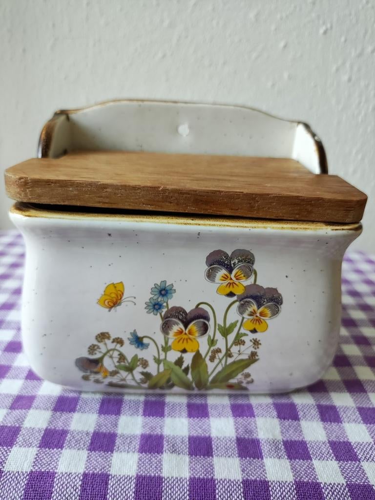 Mooie vintage zoutbak met viooltjes, uit de jaren 70, Antiek en Kunst, Verzenden