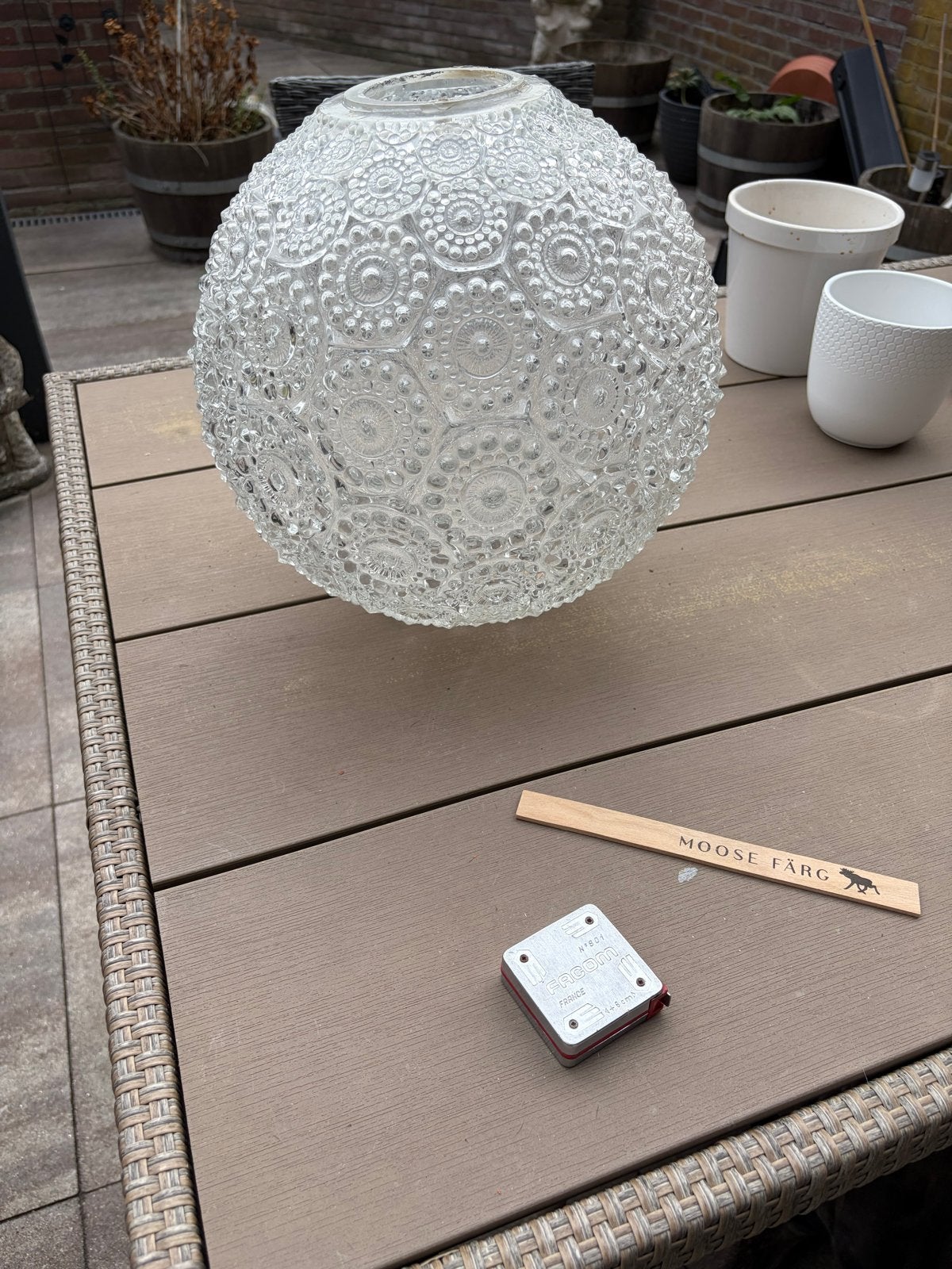 Foto 3 van Vintage glazen bol lampenkap met patroon