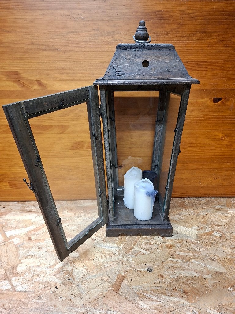 Houten Lantaarn (Windlicht), Ophalen, Gebruikt, Hout, Bruin