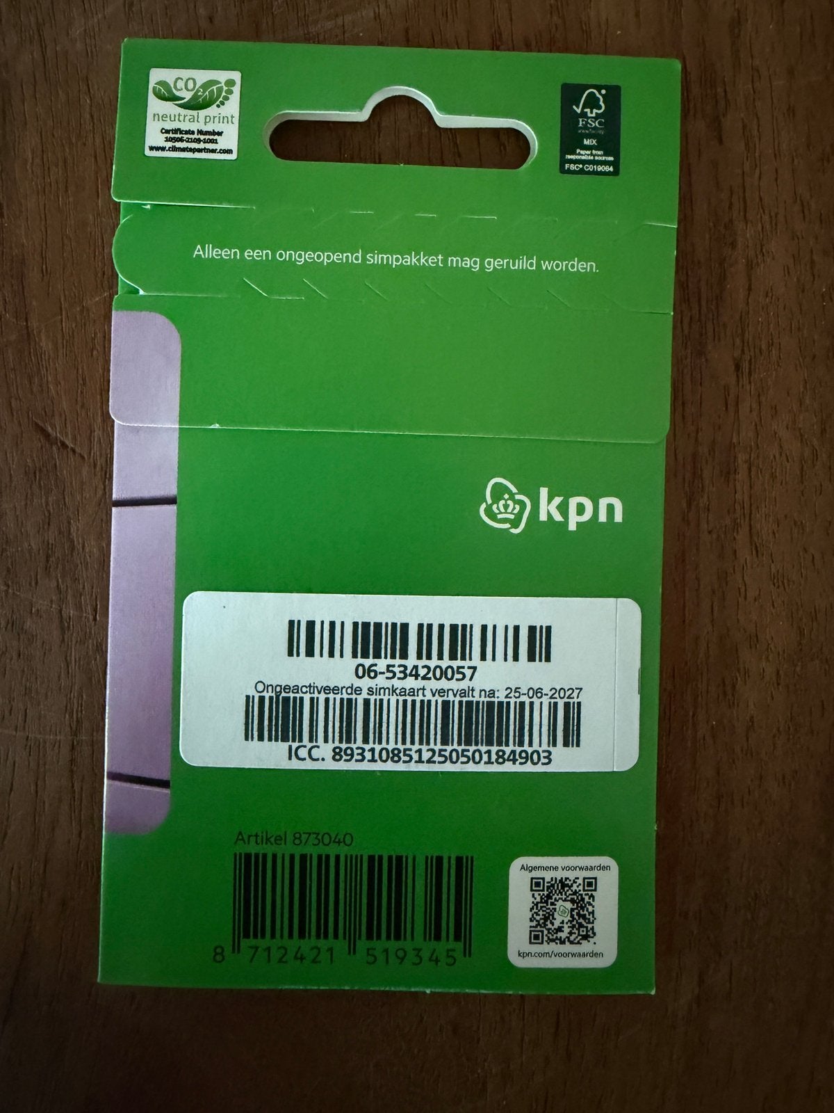 06 53 42 00 57 KPN Prepaid Sim (incl. 10 euro beltegoed), Ophalen of Verzenden, Nieuw, KPN, Simkaart
