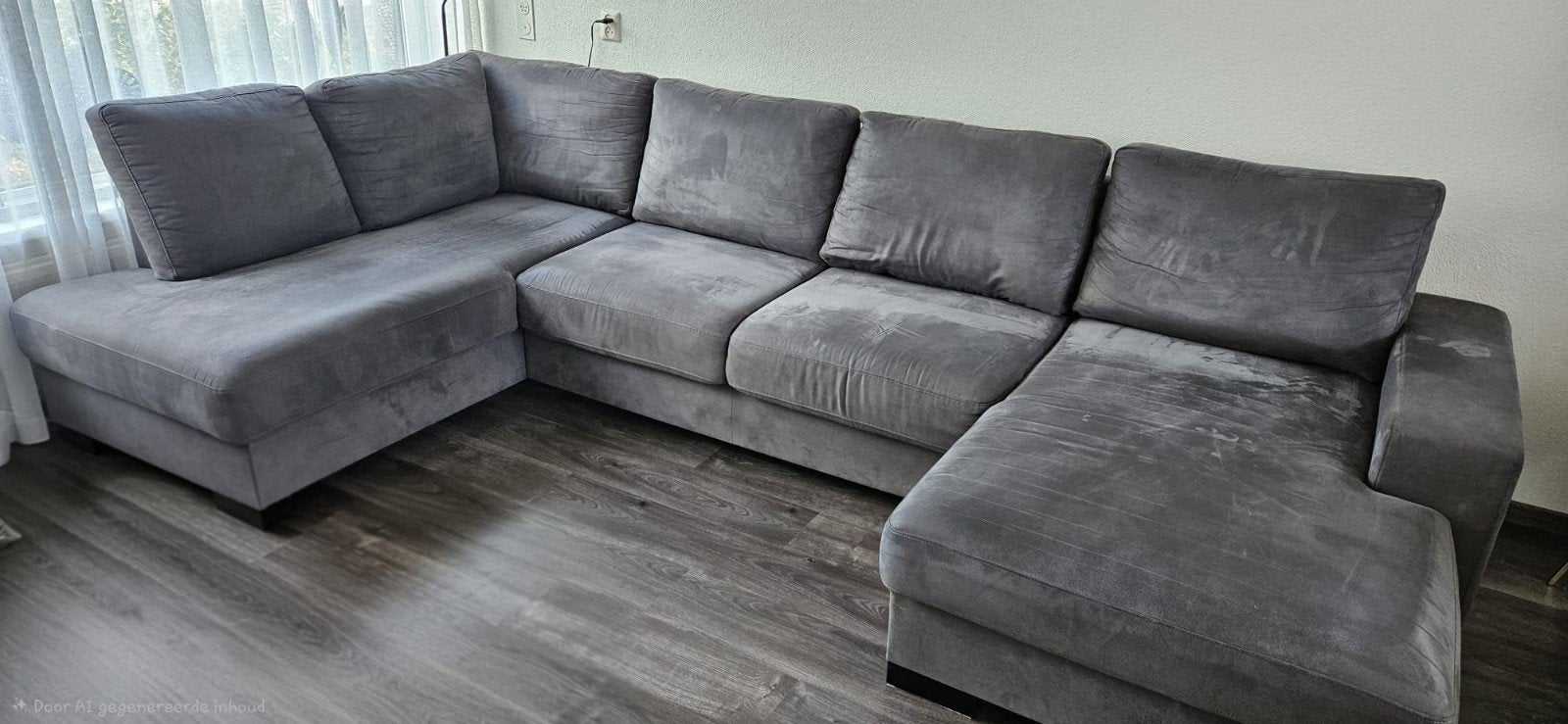 Moderne antracietgrijs kleurige hoekbank, Ophalen, Gebruikt, Leer