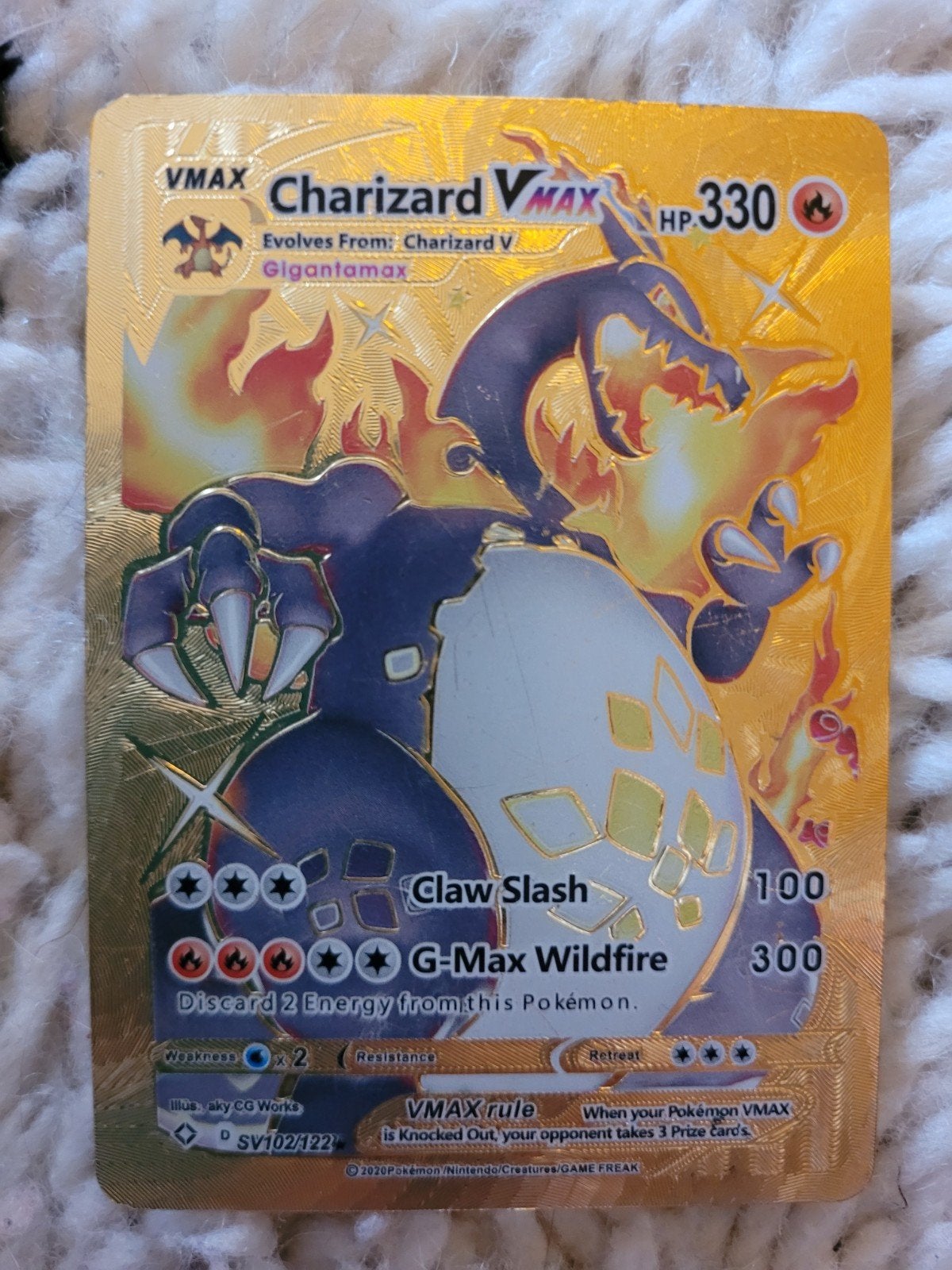Gouden Charizard VMAX Pokémon Kaart - hp330, Ophalen of Verzenden, Zo goed als nieuw, Losse kaart, Foil