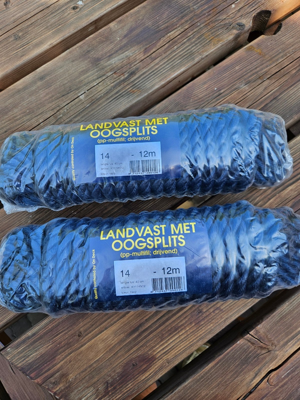 2x Landvast met oogsplits, 12m, navy blauw, nieuw, Watersport en Boten, Ophalen
