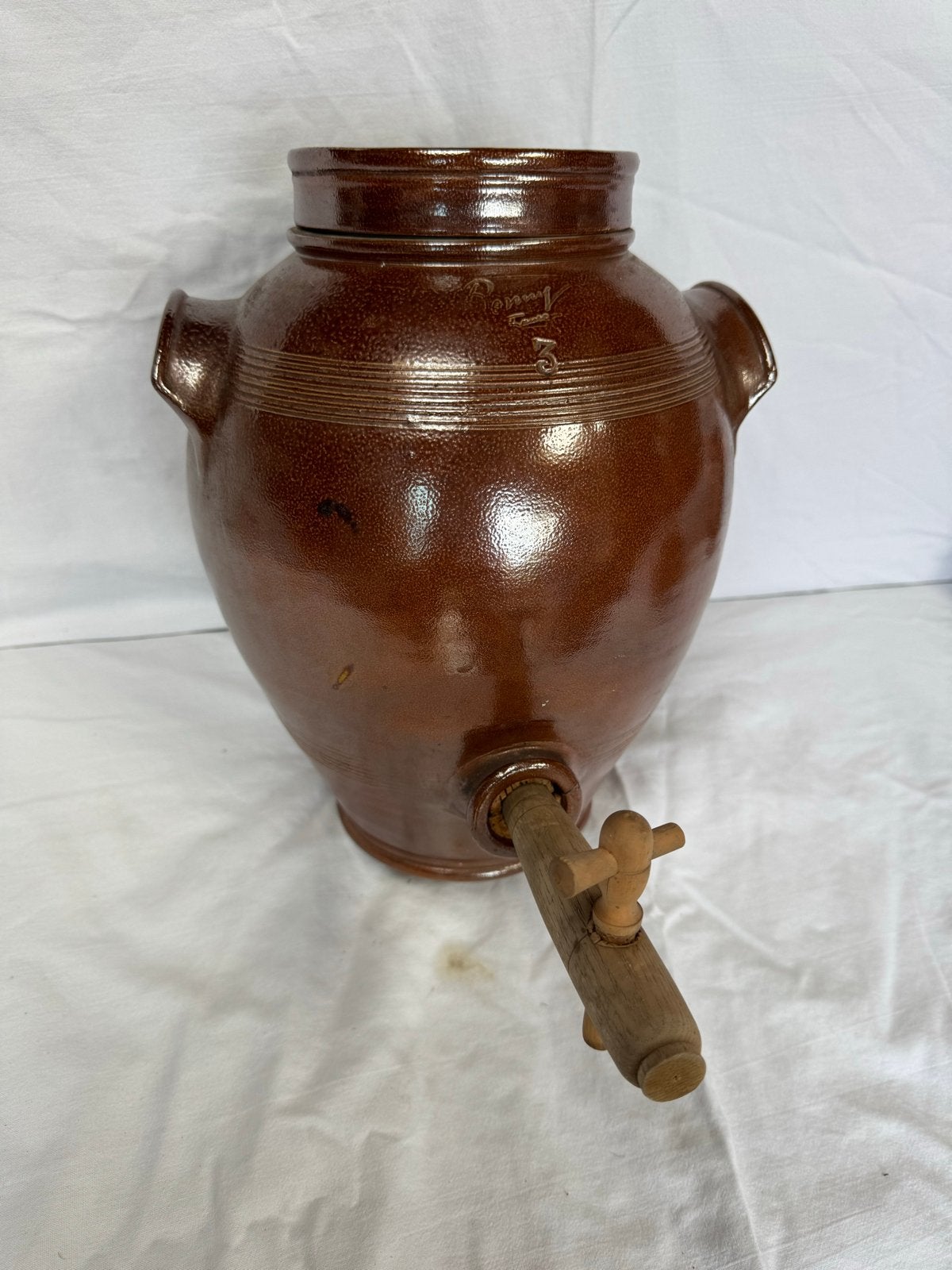 Antieke Zuur/Azijnpot met Kraan - Bruin Geglazuurd Aardewerk, Antiek en Kunst, Ophalen of Verzenden