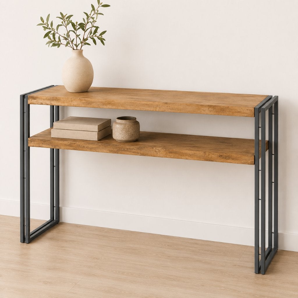 Sidetable industrieel | wandtafel hout met staal 140cm breed, 100 tot 150 cm, Nieuw, Industrieel, Ophalen