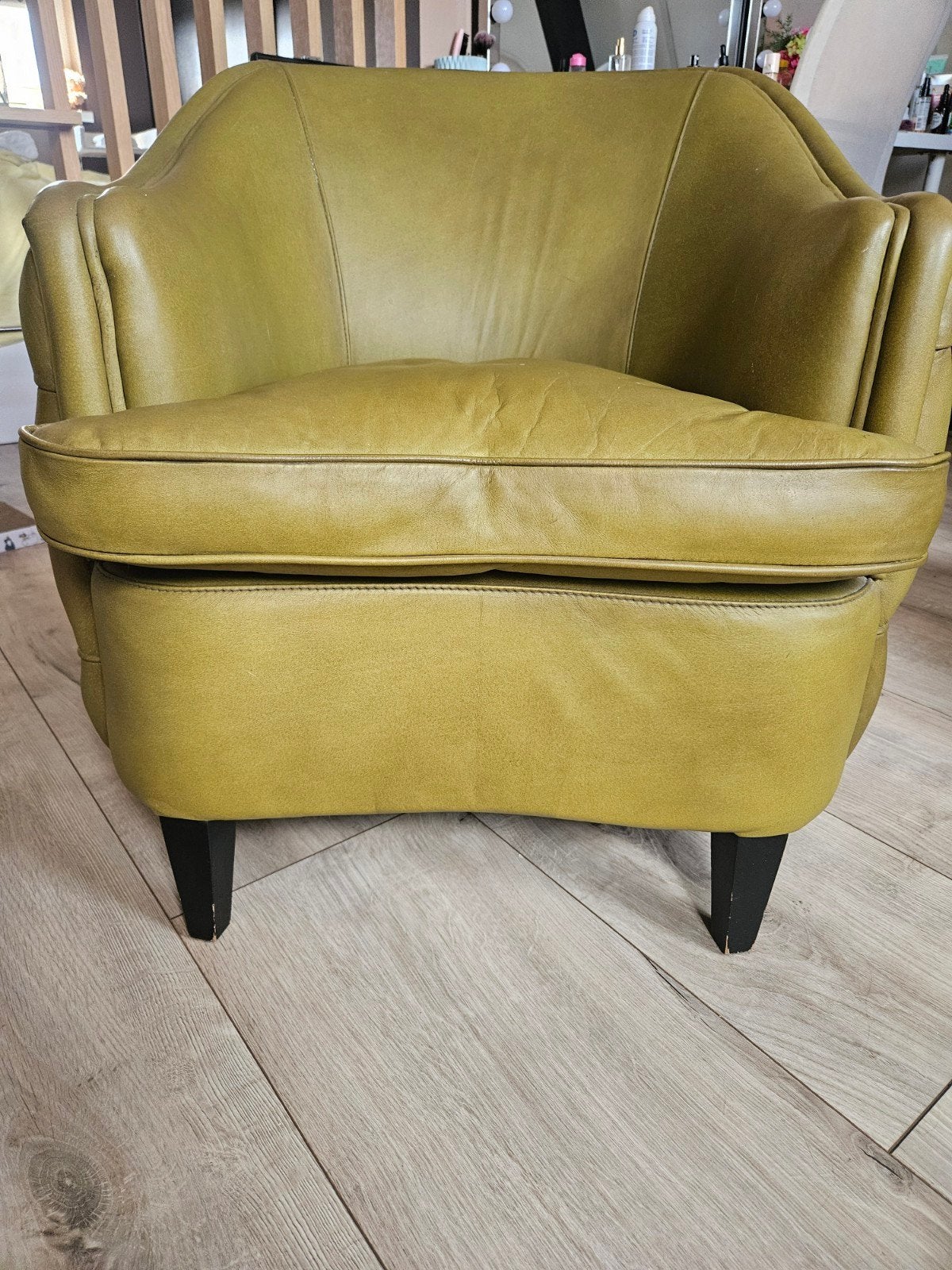 Leren chesterfield fauteuil van Goossens, Huis en Inrichting, Fauteuils, Ophalen, Zo goed als nieuw, 75 tot 100 cm, Leer