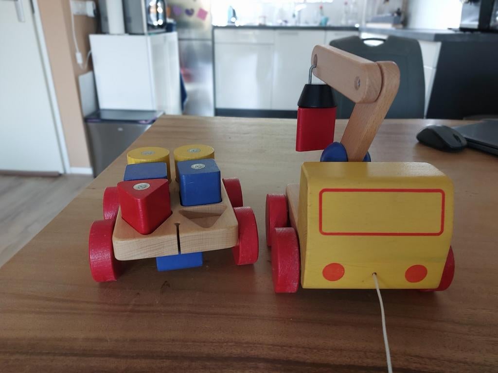 Houten takel auto voor blokken met magneet, Ophalen of Verzenden, Gebruikt