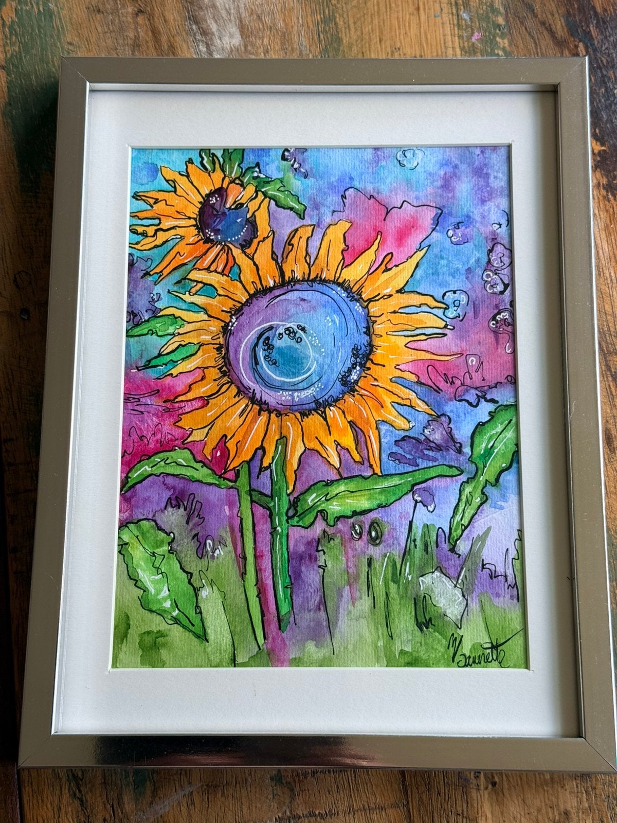 Moderne kunst Sunflower abstract, Antiek en Kunst, Ophalen of Verzenden, Handgeschilderd, Abstract