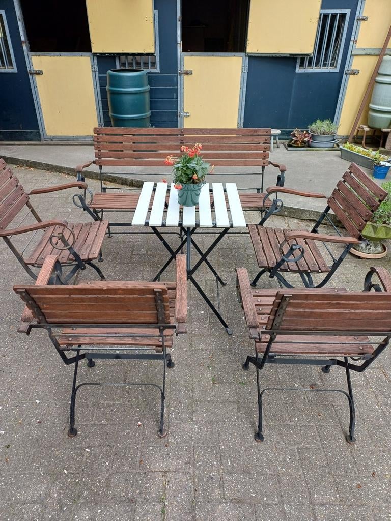 Hardhouten tuinset., Tuin en Terras, Tuinstoelen, Ophalen, Gebruikt, Hout, Inklapbaar