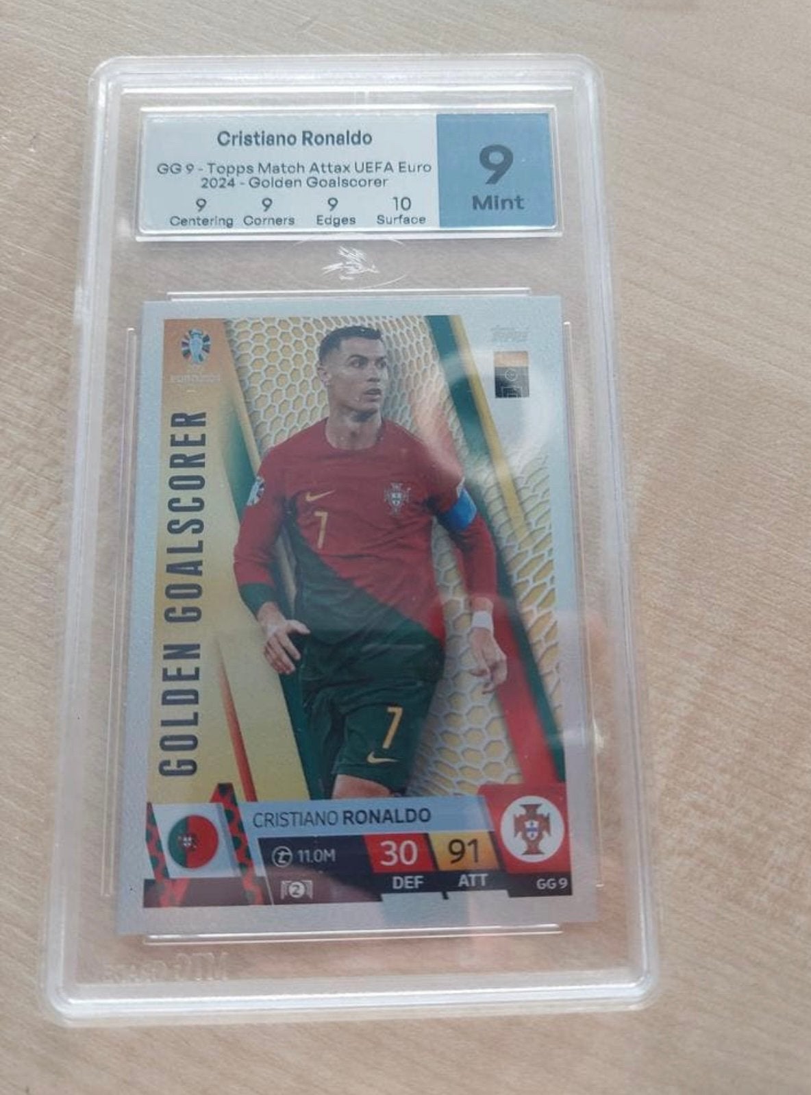 Christiano Ronaldo Portugal gegrade 9 Mint Topps Euro 2024, Ophalen of Verzenden, Zo goed als nieuw, Plaatje