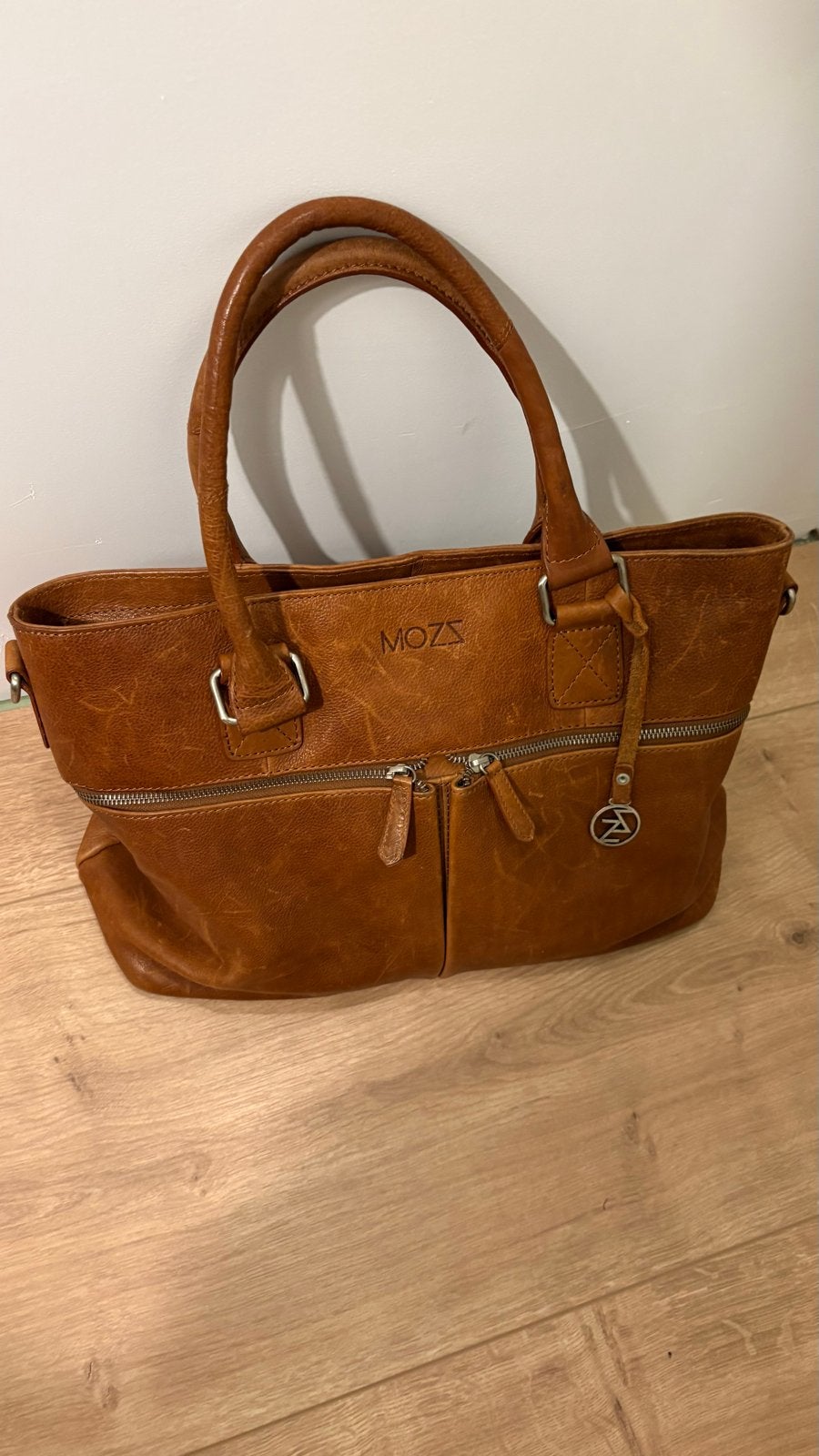MOZS vintage classic chic cognac luiertas + stroller straps, Kinderen en Baby's, Luiertassen, Bruin, Gebruikt, Mozz, Schoudertas functie
