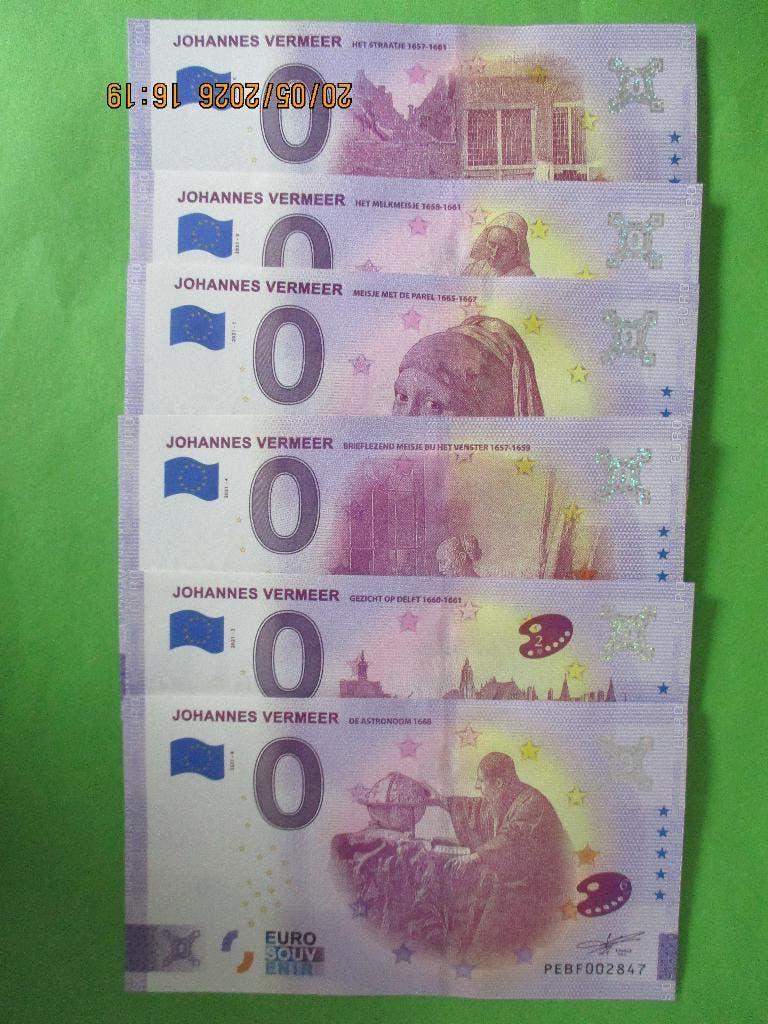 O Euro biljetten Johannes Vermeer 6 stuks, Postzegels en Munten, Bankbiljetten | Nederland, Ophalen of Verzenden, Euro's, Setje