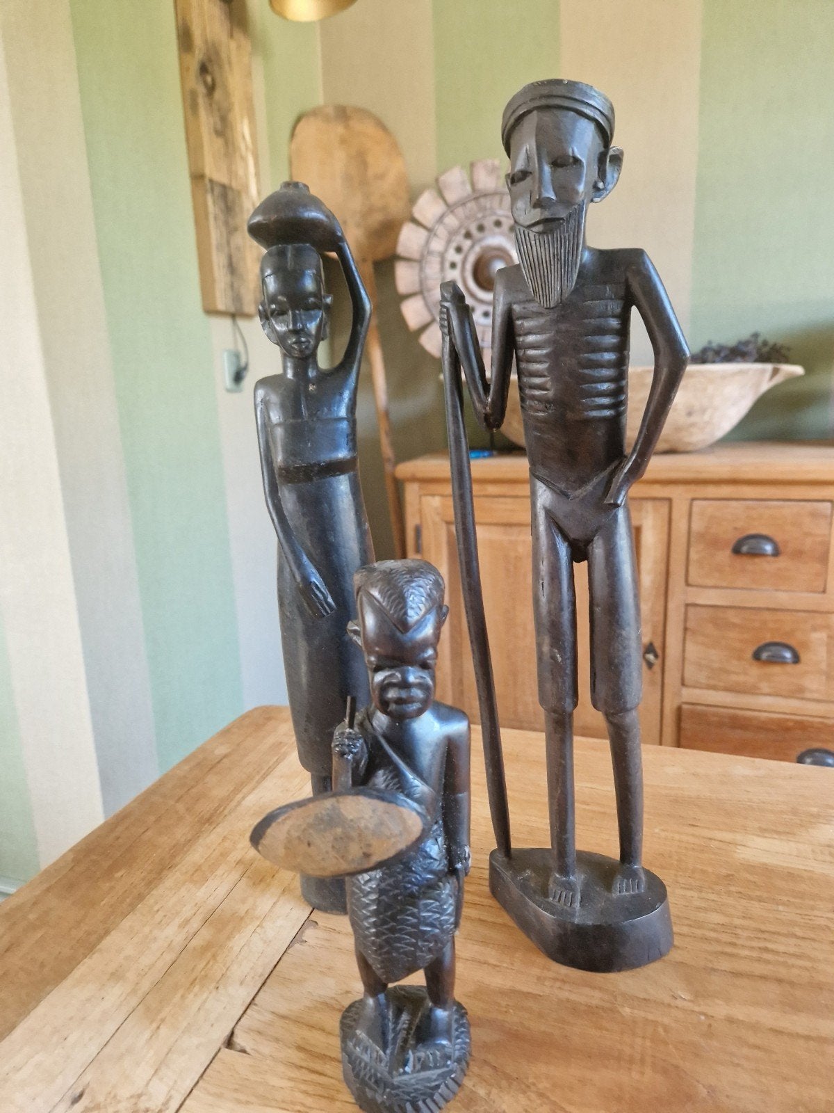 3 Afrikaanse houtsnijwerk beelden uit Afrika, Antiek en Kunst, Kunst | Beelden en Houtsnijwerken, Houtsnijwerk, Ophalen of Verzenden