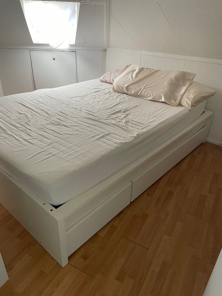 Ikea Malm frame, matras en opbergruimte, Ophalen, Gebruikt, Wit, Tweepersoons
