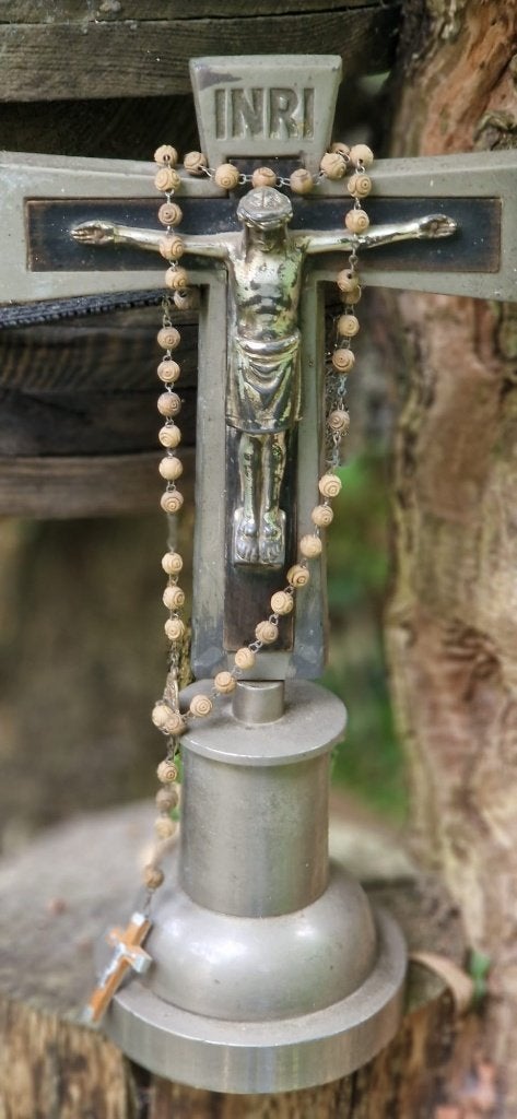 Frans antiek metalen Kruisbeeld van Jesus (brocante), Antiek en Kunst, Ophalen of Verzenden