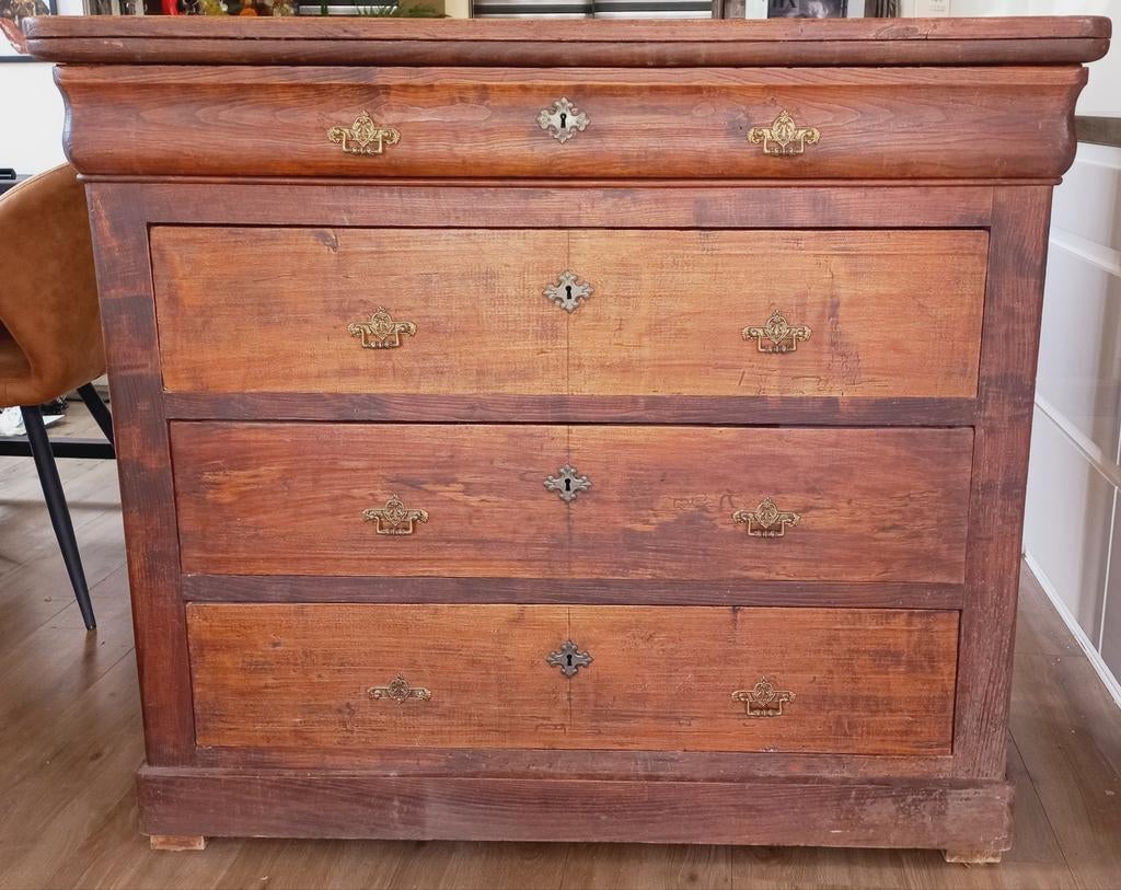 Antieke ladekast / commode - massief hout, Antiek en Kunst, Ophalen