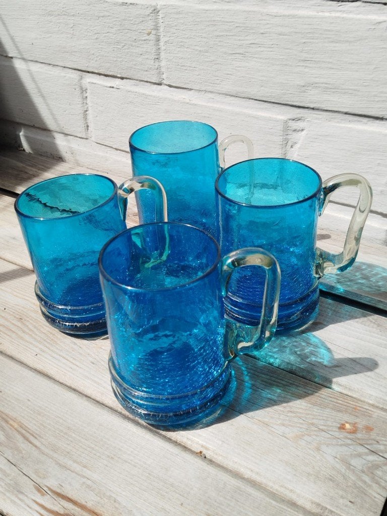 Vintage Craquelé Bierpullen / Glazen • Jaren 60, Glas of Glazen, Ophalen of Verzenden, Overige stijlen, Glas