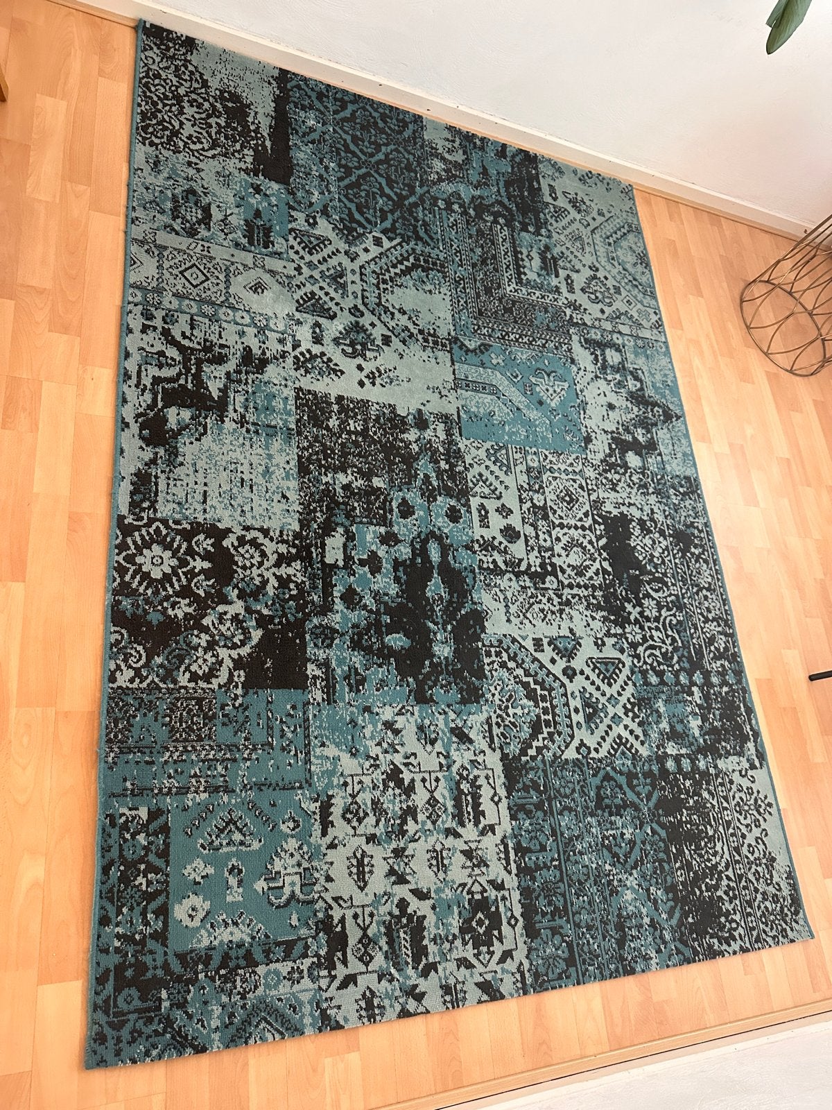 Modern Vloerkleed 160x230 cm - Blauw/Zwart Patchwork Design, Ophalen, Blauw, 150 tot 200 cm, 200 cm of meer