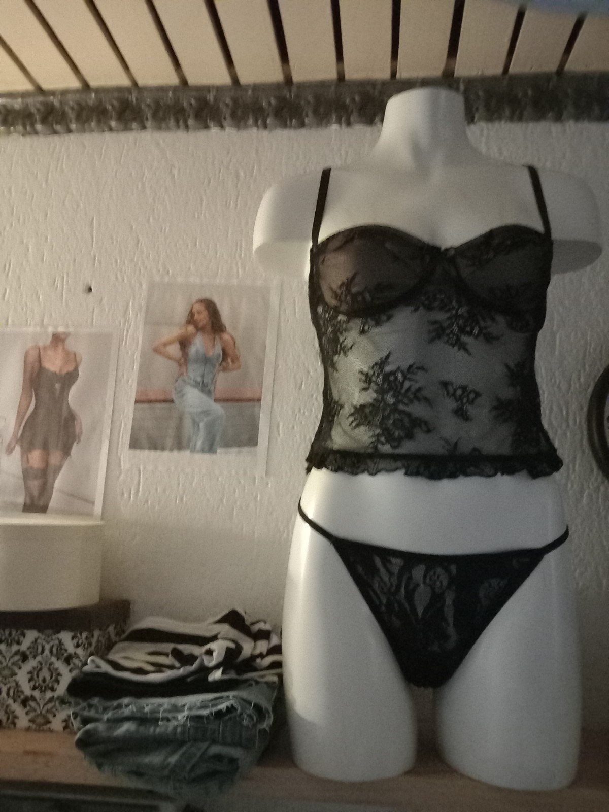 Zwart Kanten Lingerie Setje - Doorschijnend BH Topje, Ophalen of Verzenden, Zwart, Setje
