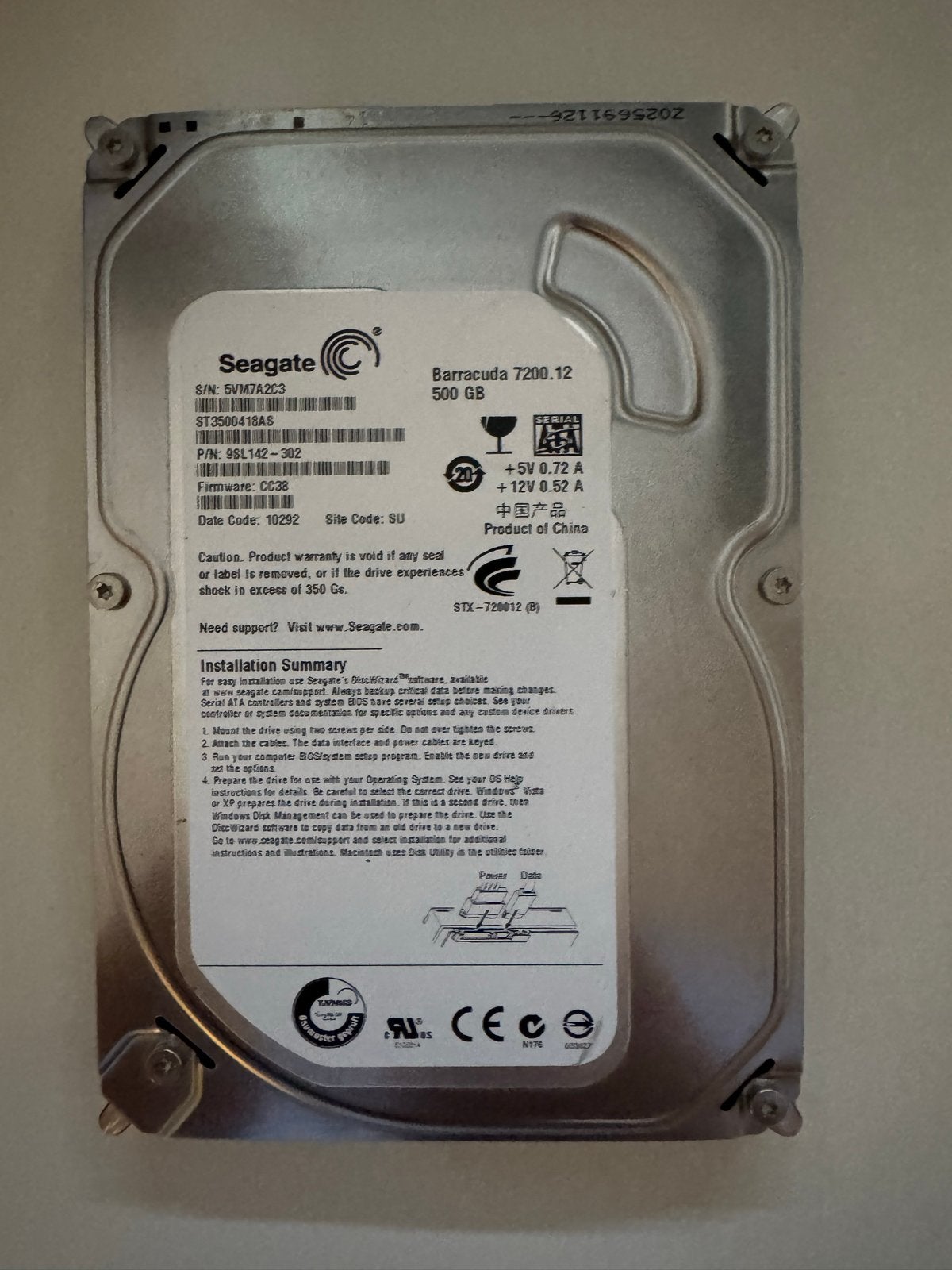 Seagate Barracuda 7200.12 500GB SATA Harde Schijf, Computers en Software, Harde schijven, Ophalen, Intern, Gebruikt, Server