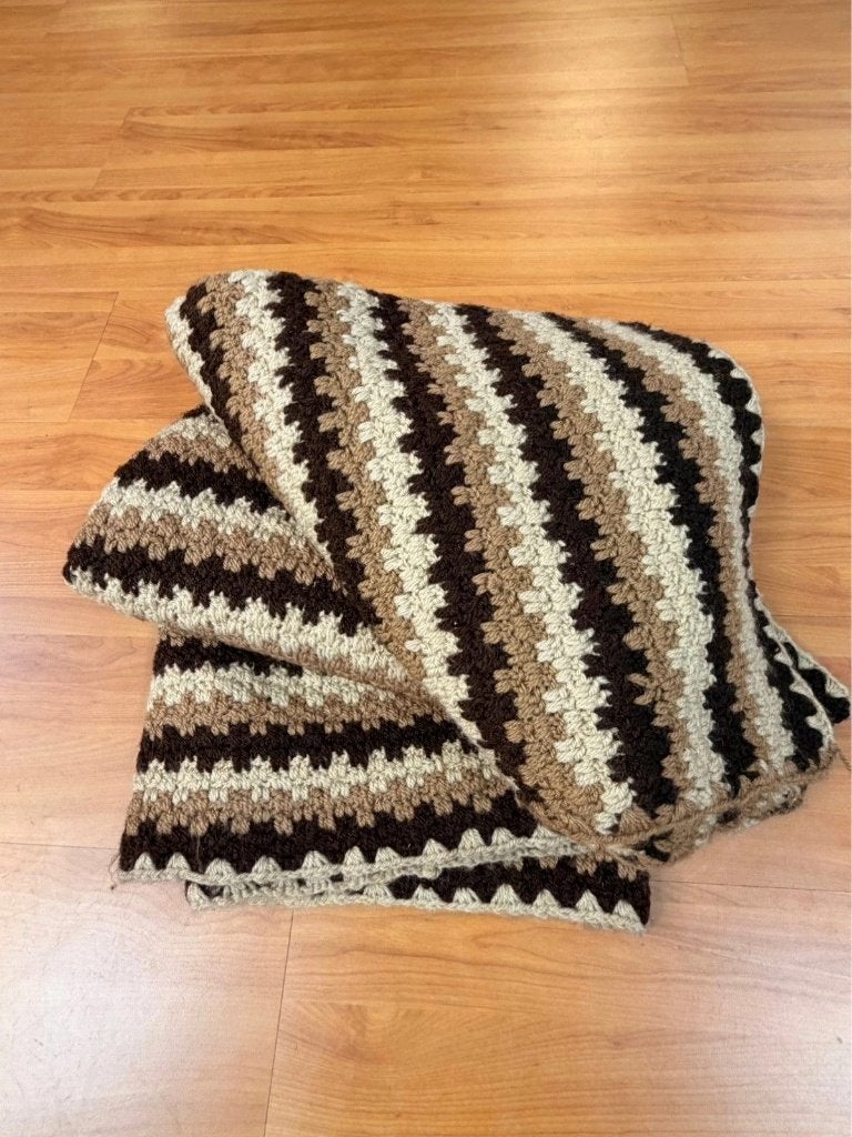 Vintage jaren 60 70 gehaakt plaid aardetinten 165/140