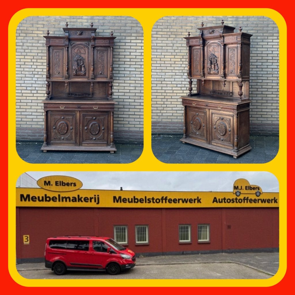 062 Antieke kast met deuren en houtsnijwerk  en laden, Antiek en Kunst, Antiek | Meubels | Kasten, Ophalen