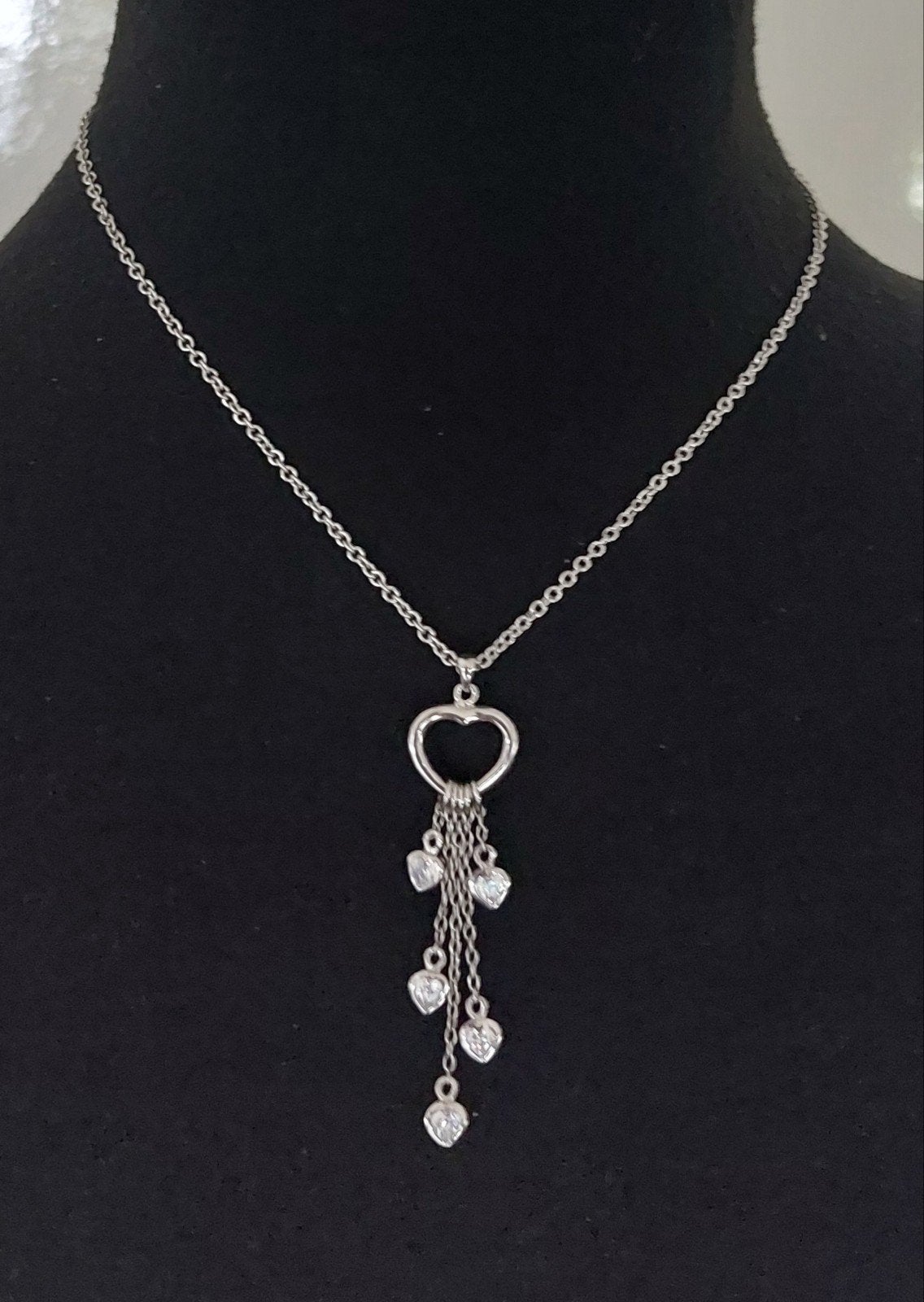 Zilveren ketting met hartjes hanger 925 zilver 42cm, Ophalen of Verzenden, Zilver, Zilver, Met kristal