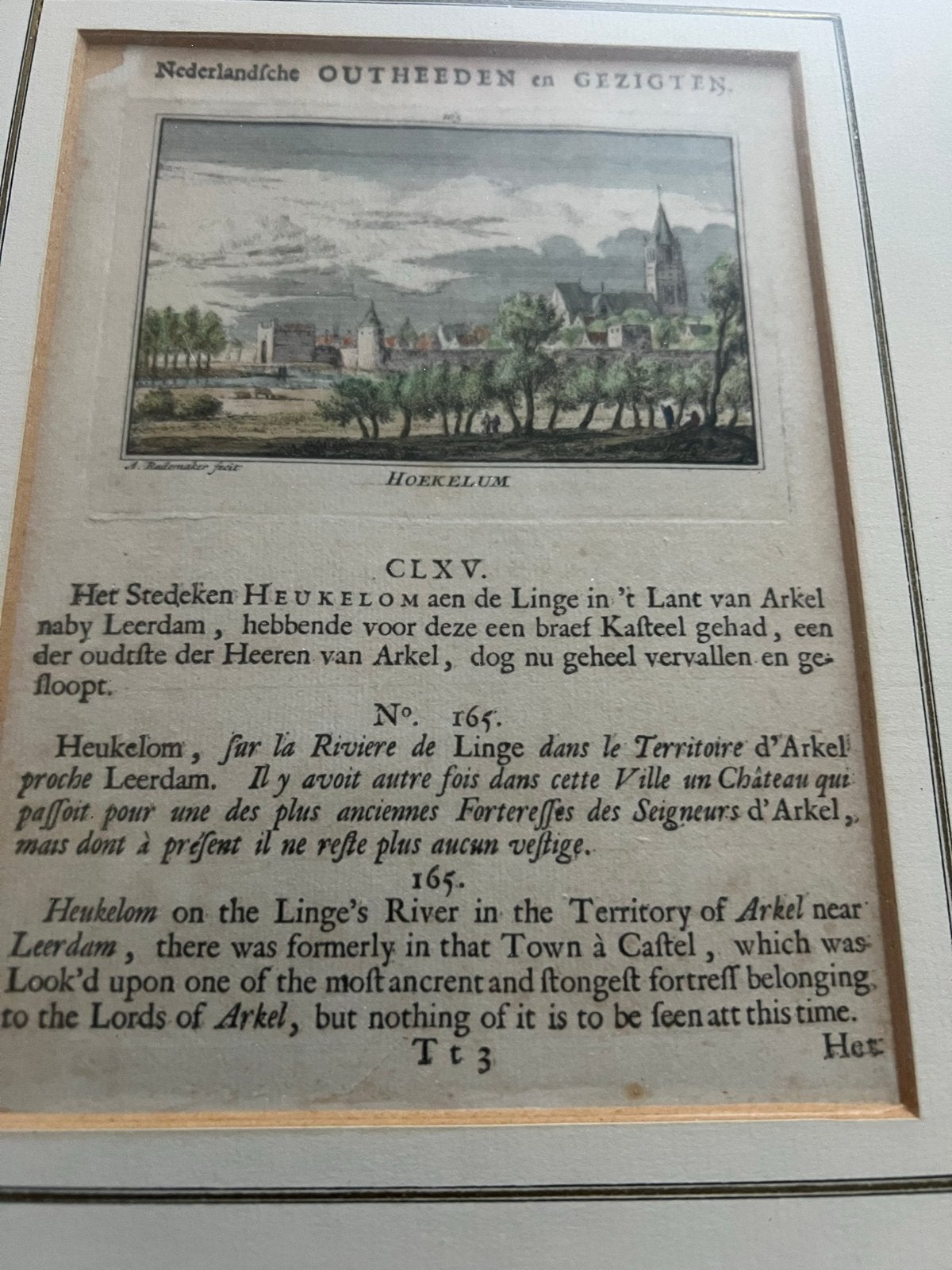 Antieke ets Heukelom aan de Linge, A. Rademaker, 18e eeuw, Ophalen of Verzenden