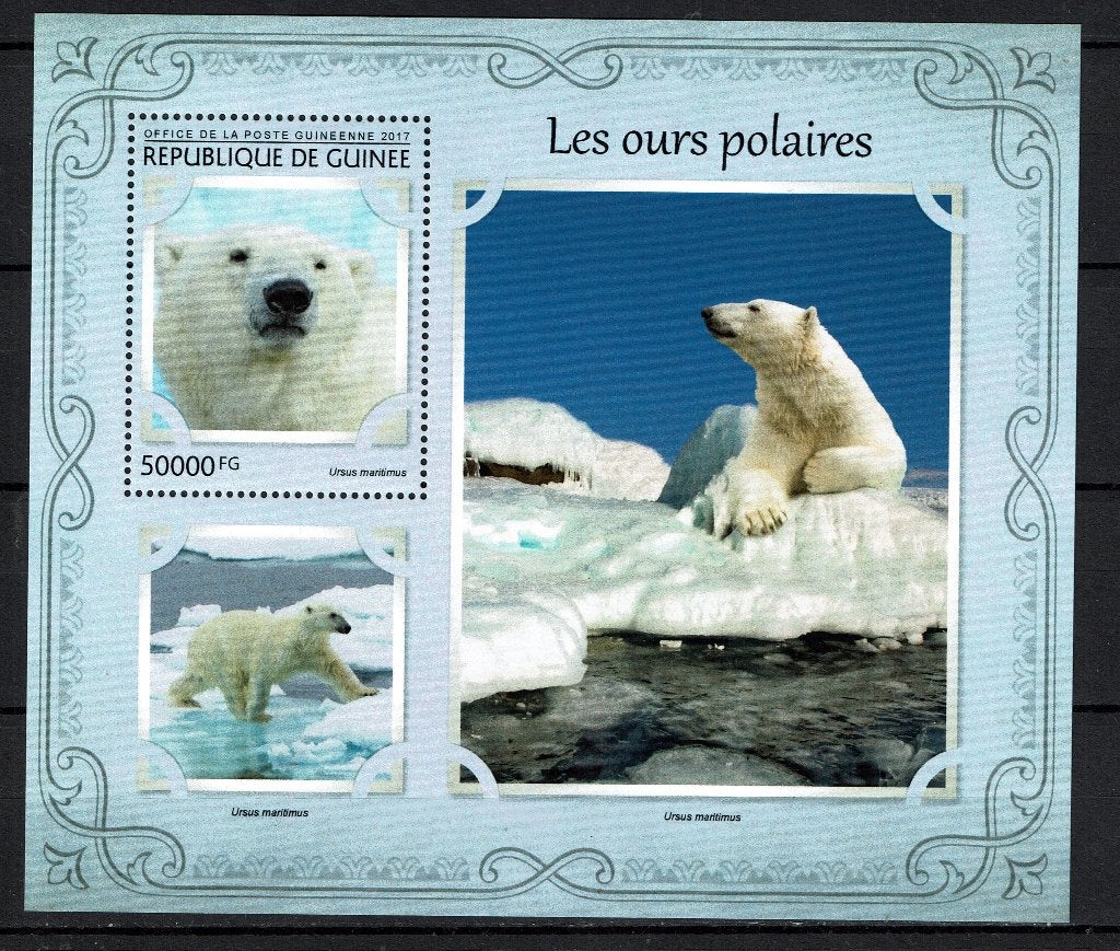 GUINEE 2017 PF BLOK IJSBEREN WILDLIFE ZOOGDIEREN POLAR BEARS, Ophalen of Verzenden, Postfris, Dier of Natuur
