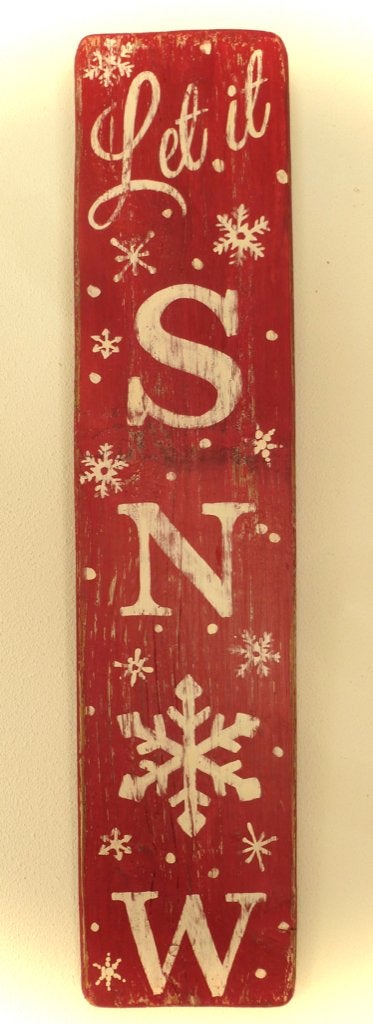 Handgeschilderd Après Ski bord / Let it Snow (rood) / Kerst, Rood, Hout, 60 cm, Ophalen of Verzenden
