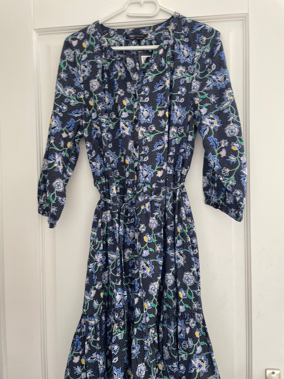 M&S Bloemenjurk met stippenprint Nieuwe, Kleding | Dames, Jurken, Blauw, Maat 42/44 (L), Nieuw, Ophalen of Verzenden