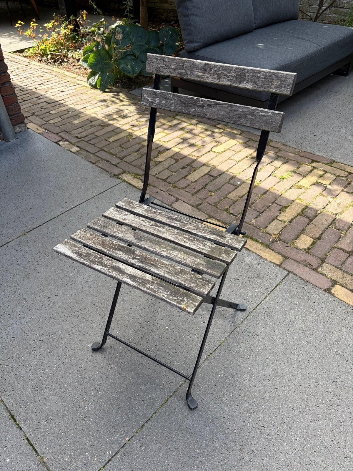 Houten inklapbare tuinstoel met metalen frame, Ophalen, Gebruikt, Hout, Inklapbaar