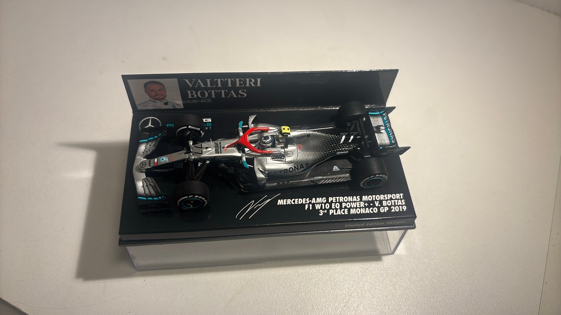 F1 mercedes amg w10 v.bottas 3e place monaco minichamps 1.43, Auto, Ophalen of Verzenden, MiniChamps, A