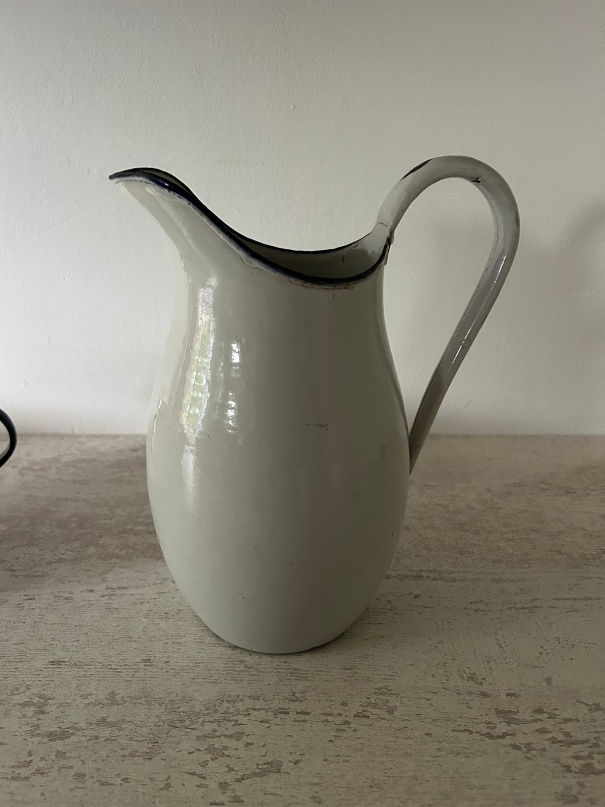 Emaille waterkan wit met blauwe rand, Ophalen of Verzenden
