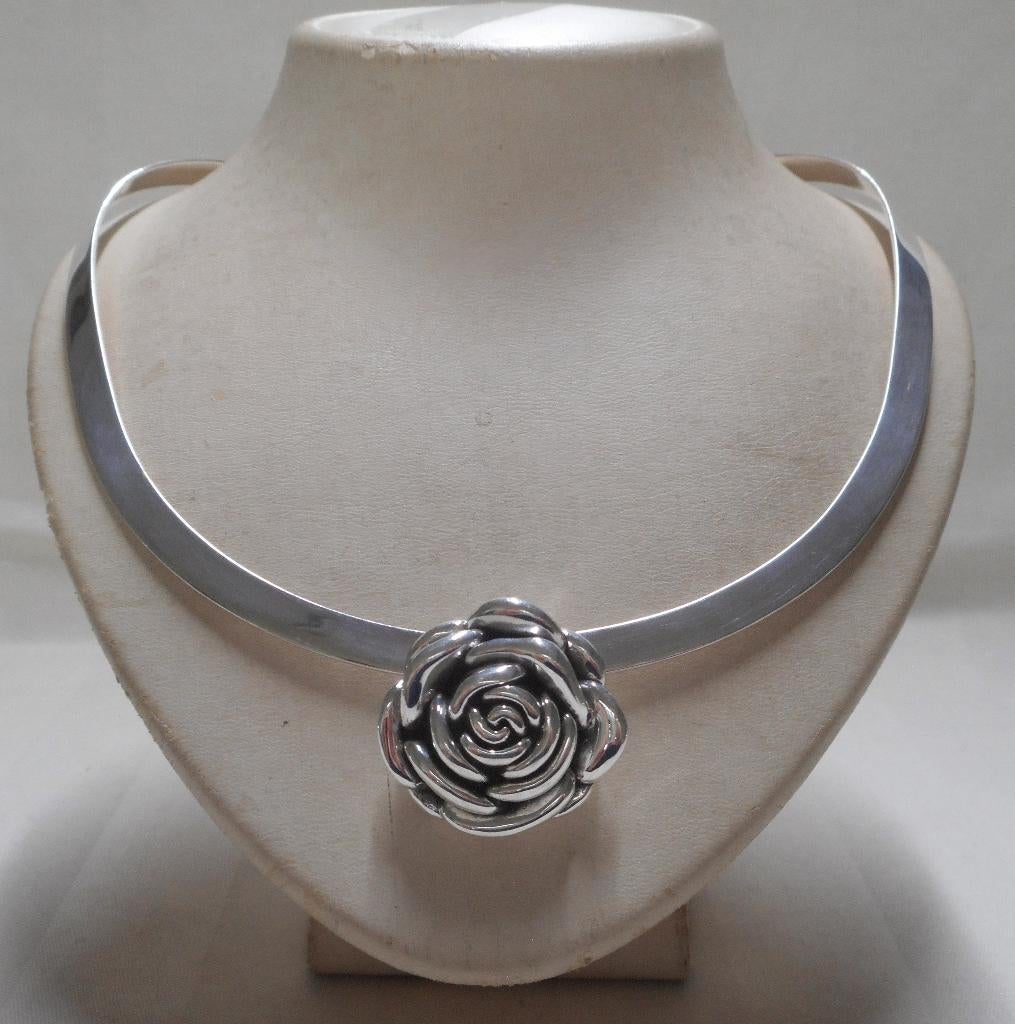 Zilveren Spang met roos hanger nr.1206, Met hanger, Verzenden, Zo goed als nieuw, Zilver