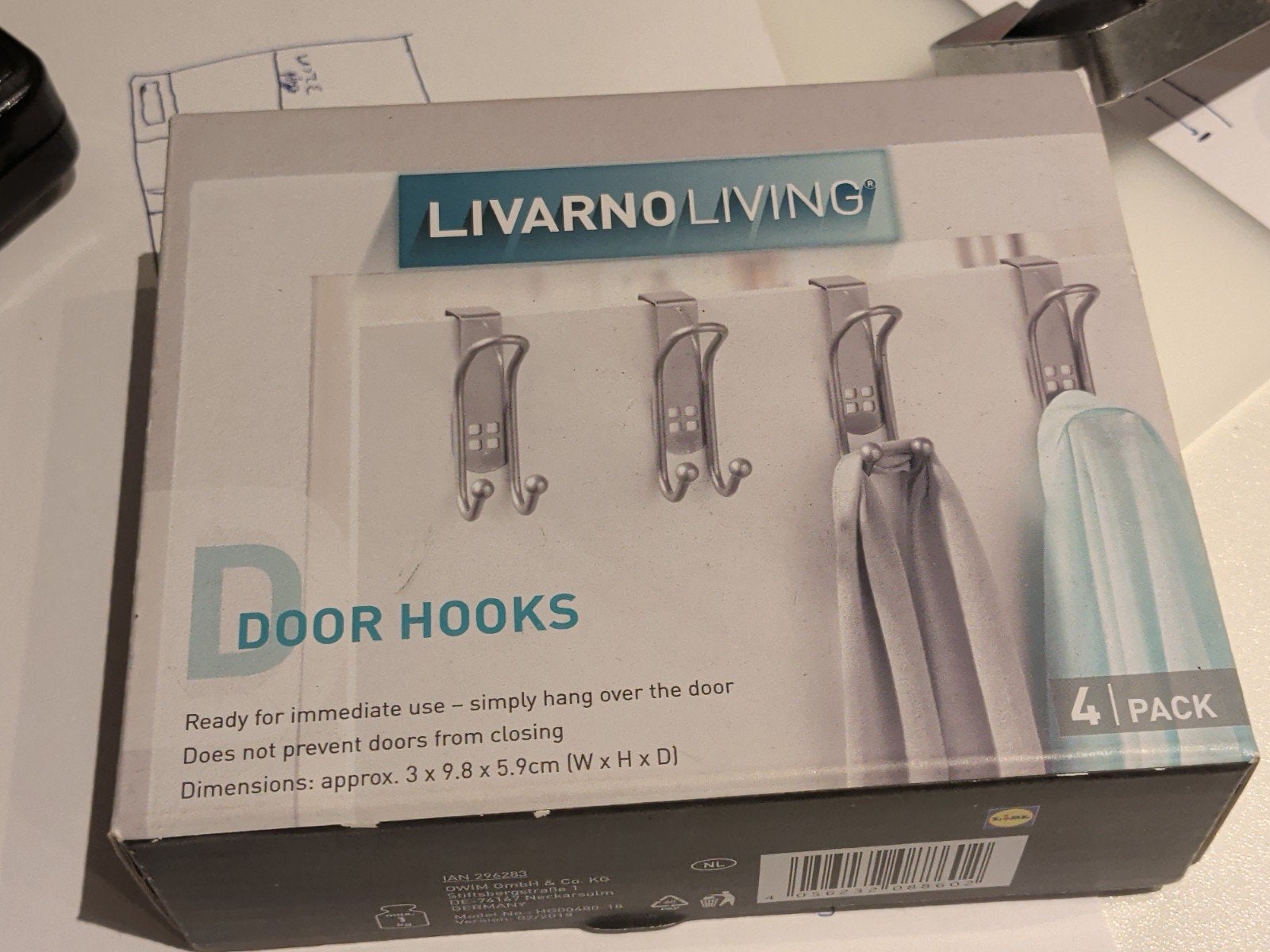 LIVARNO LIVING Deurhaken - 4 stuks, Huis en Inrichting, Ophalen, Wandhaken, Nieuw, Minder dan 100 cm
