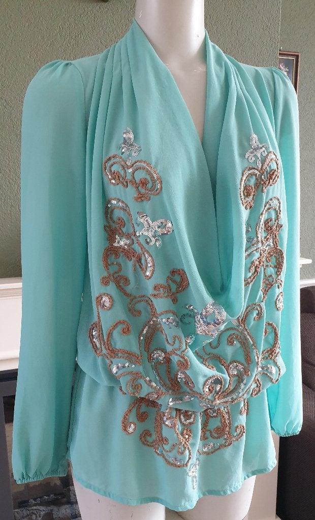 Jacky Luxury pailletten top tuniek S 36 mint, Kleding | Dames, Blouses en Tunieken, Ophalen of Verzenden, Maat 36 (S), Groen, Jacky Luxury