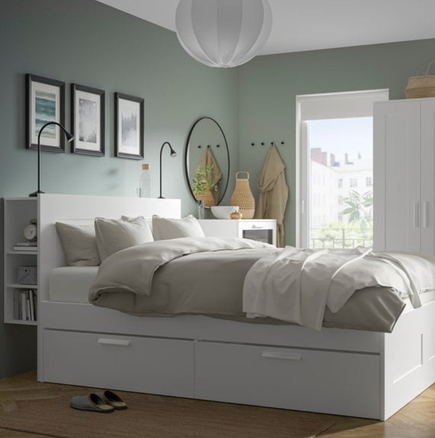 IKEA BRIMNES 2 persoonsbed | 4 lades + hoofdbord |, Ophalen, Gebruikt, Wit, Tweepersoons