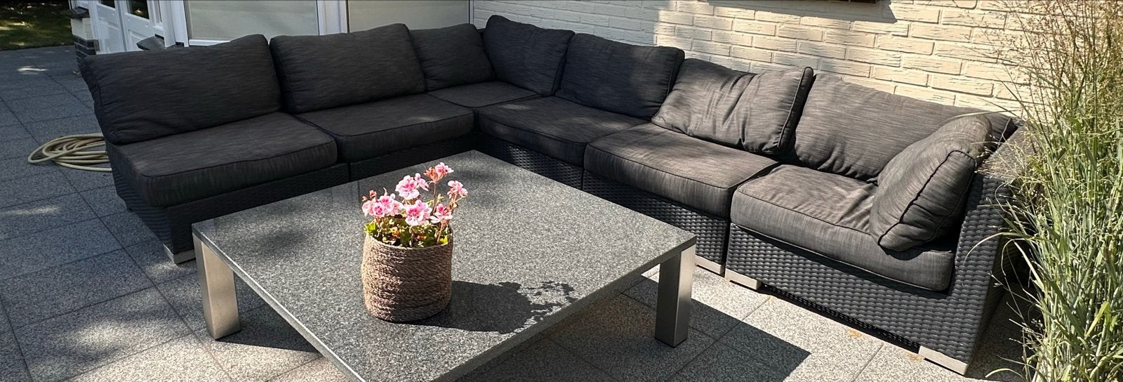Grote Wicker Loungeset 6 personen - Grijs, Tuin en Terras, Ophalen, Gebruikt, 6 zitplaatsen, Loungeset