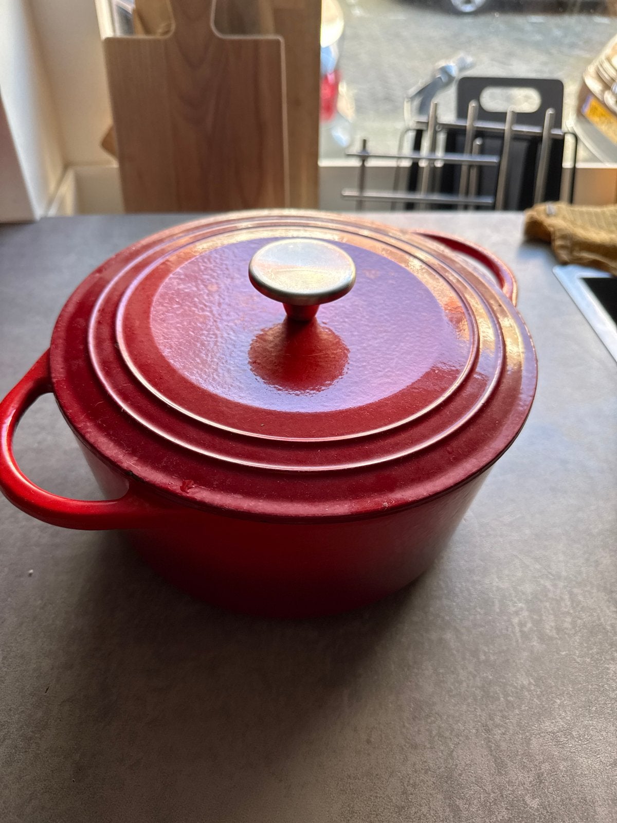 Rode gietijzeren braadpan - Blokker (creuset style model), Ophalen, Gebruikt, Met deksel, Overige merken