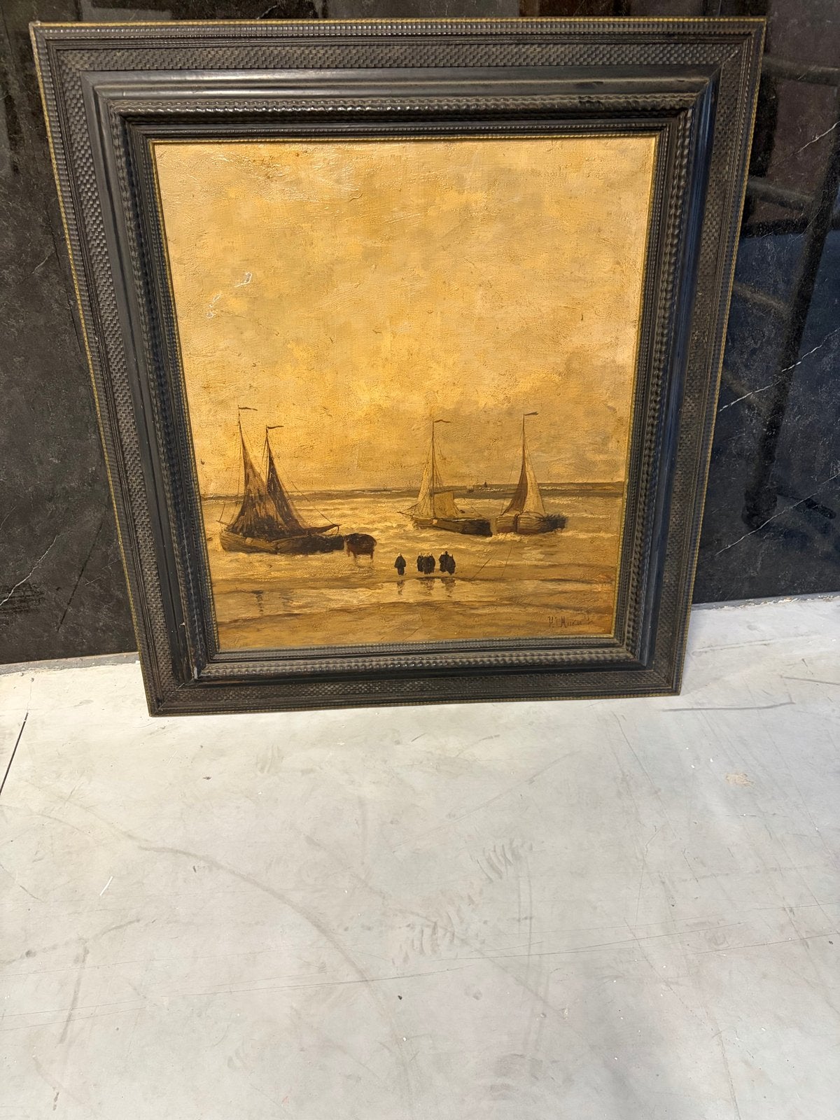 Maritiem schilderij van H.T. Muron, Ophalen of Verzenden, Gesigneerd, Olieverf, Klassiek