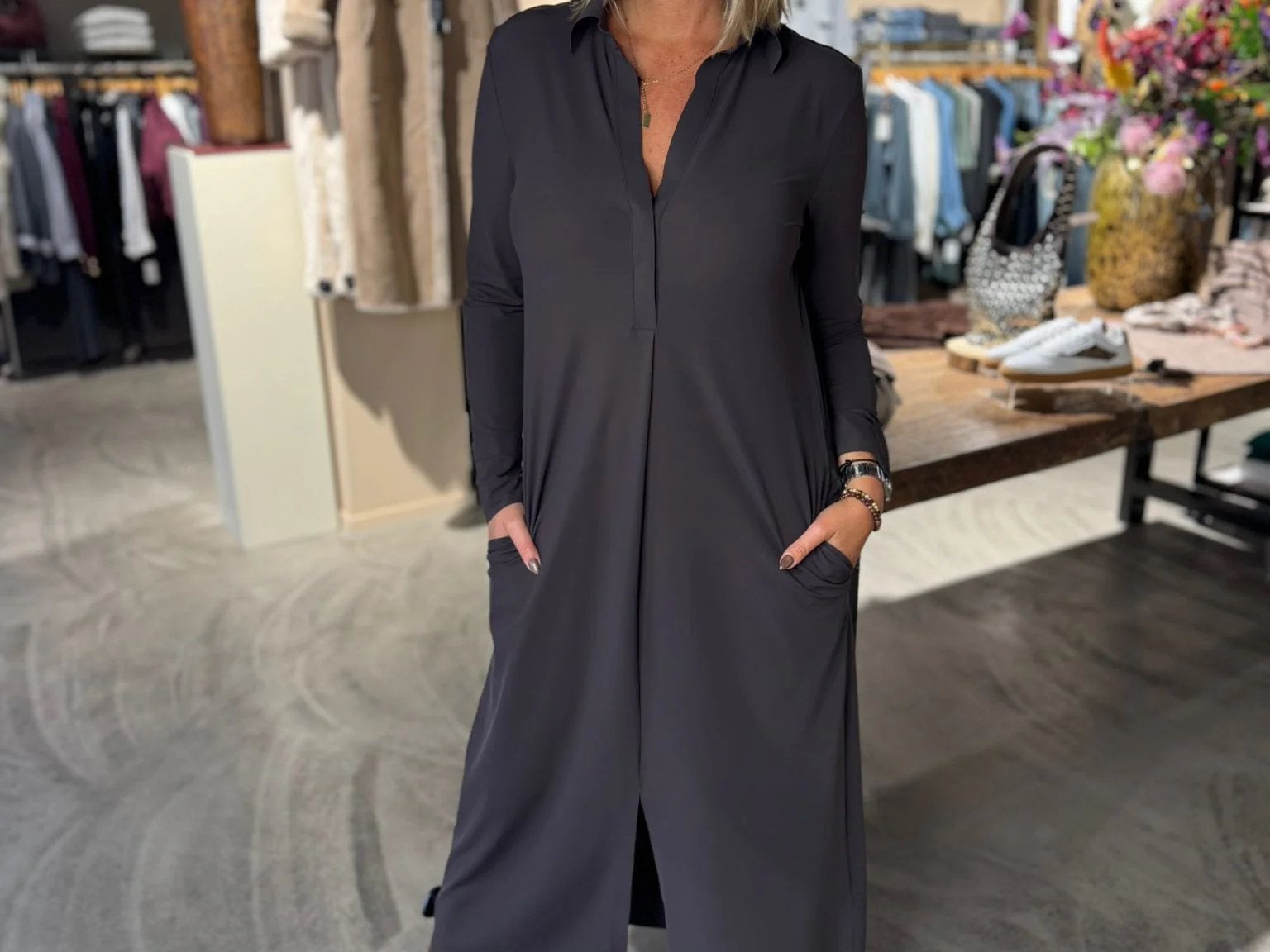 Japan TKY luxe maxi jurk dress Rasy deep black travelstof XL, Zwart, Maat 46/48 (XL) of groter, Ophalen of Verzenden, Zo goed als nieuw