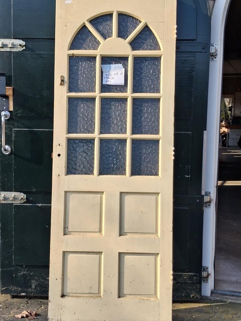 Oude deur met glas, Gebruikt, 80 tot 100 cm, Binnendeur, Ophalen of Verzenden