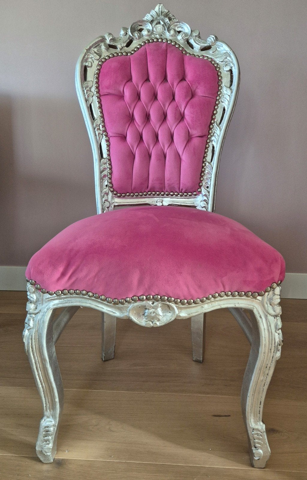Barok stoel roze met zilveren frame, Antiek en Kunst, Ophalen