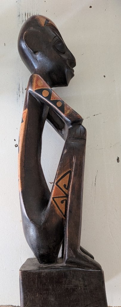 Houten beeld, 40 cm, Bruin, Houtsnijwerk, Versierd