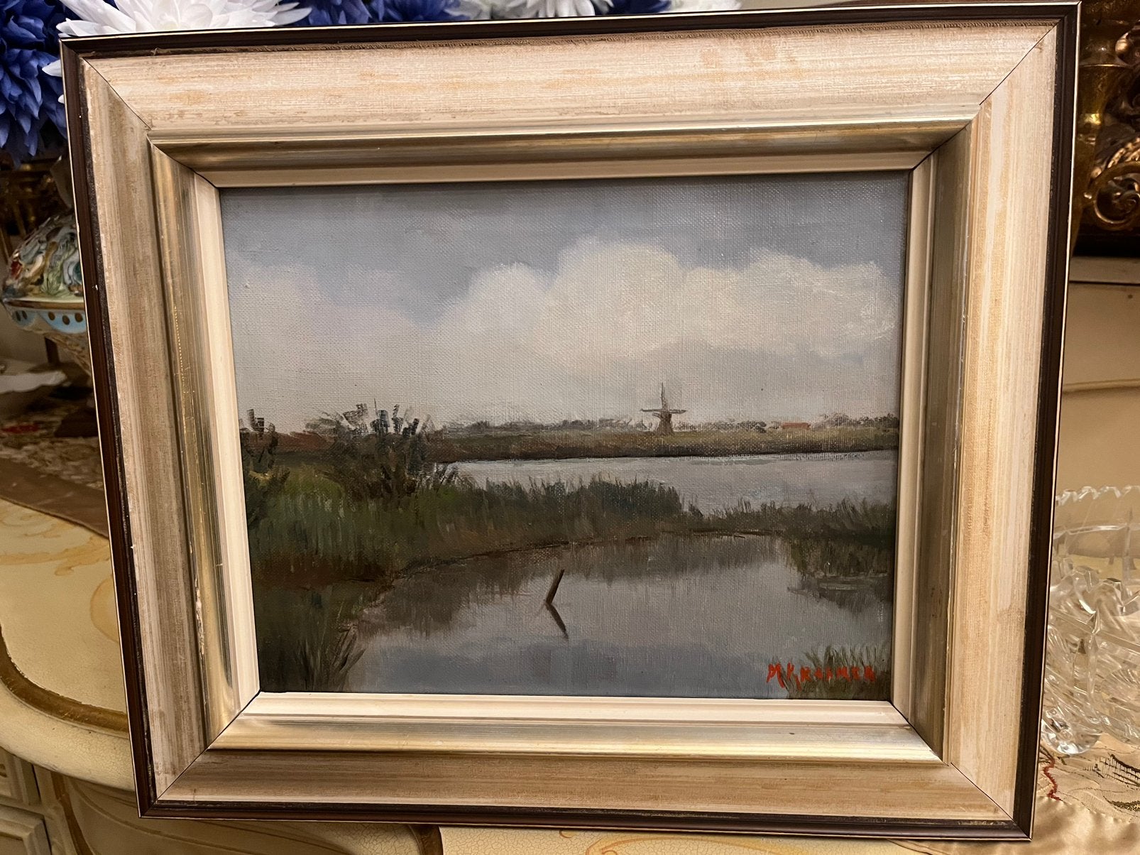 Antiek olieverf landschap schilderij, Ophalen of Verzenden