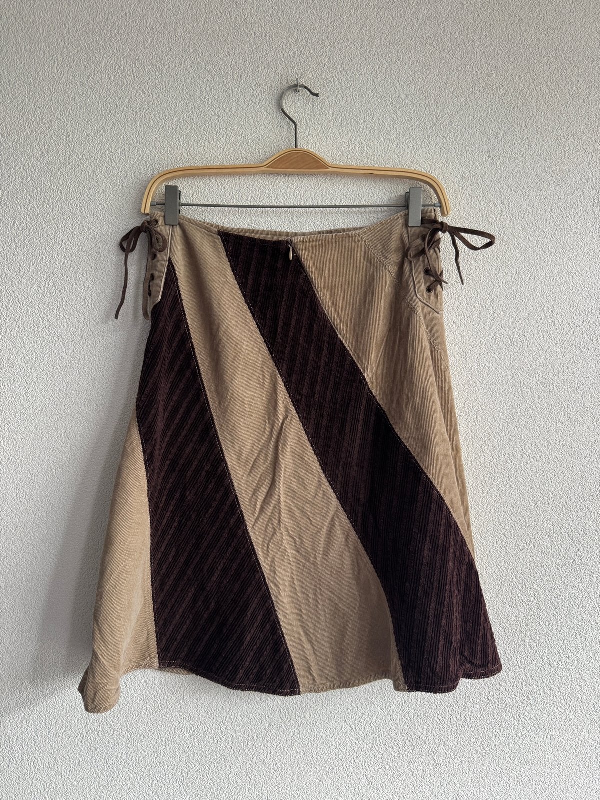 Vintage Y2K Esprit bruine corduroy patchwork print midi rok, Kleding | Dames, Maat 38/40 (M), Esprit, Bruin, Ophalen of Verzenden